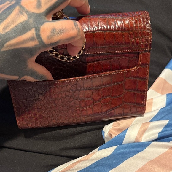 Vintage Liz Claiborne Brown Croc print Leather purse w/gold detachable Chain - Picture 16 of 16